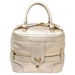 Pre Owned حقيبة يد روبرتو كافالي جلد ذهبي/ كريمي ميتالك