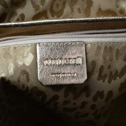 Pre Owned حقيبة يد روبرتو كافالي جلد ذهبي/ كريمي ميتالك