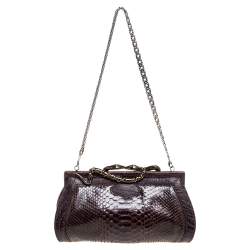 Pre Owned Roberto Cavalli Brown Python Clutch