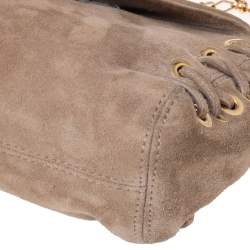 Pre Owned Roberto Cavalli Beige Suede Stitch Detail Turnlock Flap Clutch