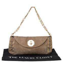 Pre Owned Roberto Cavalli Beige Suede Stitch Detail Turnlock Flap Clutch