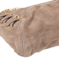Pre Owned Roberto Cavalli Beige Suede Stitch Detail Turnlock Flap Clutch