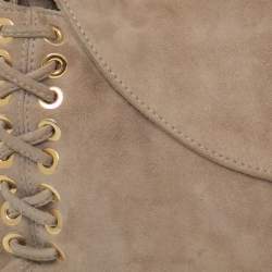 Pre Owned Roberto Cavalli Beige Suede Stitch Detail Turnlock Flap Clutch