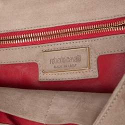 Pre Owned Roberto Cavalli Beige Suede Stitch Detail Turnlock Flap Clutch