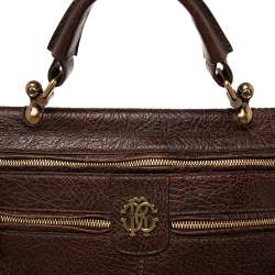 Pre Owned Roberto Cavalli Brown Leather Fringe Multiple Pocket Top Handle Bag