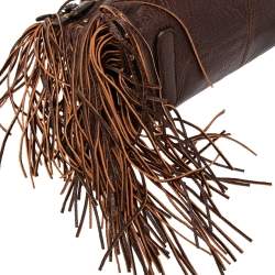 Pre Owned Roberto Cavalli Brown Leather Fringe Multiple Pocket Top Handle Bag