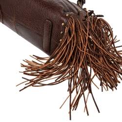 Pre Owned Roberto Cavalli Brown Leather Fringe Multiple Pocket Top Handle Bag