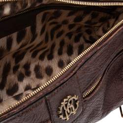 Pre Owned Roberto Cavalli Brown Leather Fringe Multiple Pocket Top Handle Bag