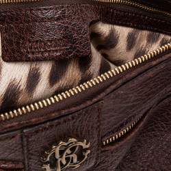 Pre Owned Roberto Cavalli Brown Leather Fringe Multiple Pocket Top Handle Bag