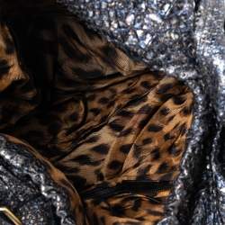 Pre Owned Roberto Cavalli Metallic Blue/Black Python Bow Drawstring Hobo