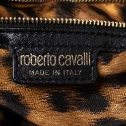 Pre Owned Roberto Cavalli Metallic Blue/Black Python Bow Drawstring Hobo