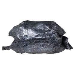 Pre Owned Roberto Cavalli Metallic Blue/Black Python Bow Drawstring Hobo