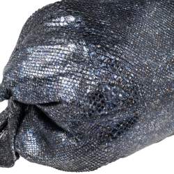 Pre Owned Roberto Cavalli Metallic Blue/Black Python Bow Drawstring Hobo