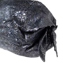 Pre Owned Roberto Cavalli Metallic Blue/Black Python Bow Drawstring Hobo