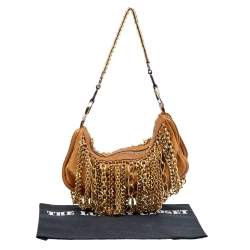 Pre Owned Roberto Cavalli Brown Leather Chain Link Baguette
