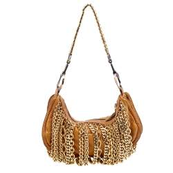 Pre Owned Roberto Cavalli Brown Leather Chain Link Baguette