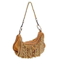 Pre Owned Roberto Cavalli Brown Leather Chain Link Baguette