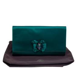 Pre Owned حقيبة كلتش روبرتو كافالي مزخرفة نحلة ساتان خضراء 