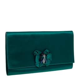 Pre Owned حقيبة كلتش روبرتو كافالي مزخرفة نحلة ساتان خضراء 