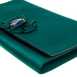 Pre Owned حقيبة كلتش روبرتو كافالي مزخرفة نحلة ساتان خضراء 