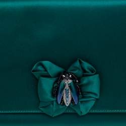 Pre Owned حقيبة كلتش روبرتو كافالي مزخرفة نحلة ساتان خضراء 