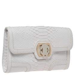 Pre Owned حقيبة كلتش روبرتو كافالي  جلد ثعبان بيضاء بالشعار