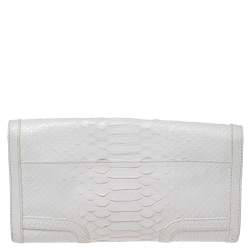 Pre Owned حقيبة كلتش روبرتو كافالي  جلد ثعبان بيضاء بالشعار