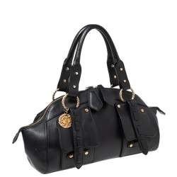 Pre Owned Roberto Cavalli Black Leather Front Pocket Satchel