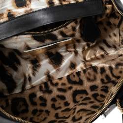 Pre Owned Roberto Cavalli Black Leather Front Pocket Satchel