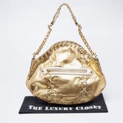 Pre Owned Roberto Cavalli Gold Python Hobo