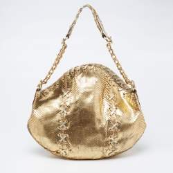 Pre Owned Roberto Cavalli Gold Python Hobo