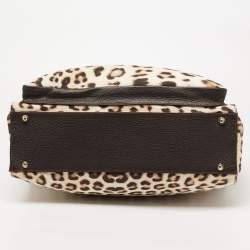 Pre Owned حقيبة روبيرتو كافالي ديابير جلد وساتان طباعة فهد بيج/بني