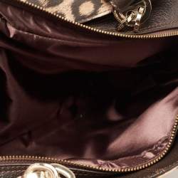 Pre Owned حقيبة روبيرتو كافالي ديابير جلد وساتان طباعة فهد بيج/بني