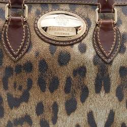 Roberto Cavalli Brown Leopard Print Coated Canvas and Leather Satchel