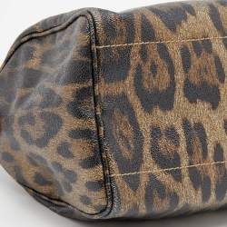 Roberto Cavalli Brown Leopard Print Coated Canvas and Leather Satchel