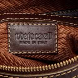 Roberto Cavalli Brown Leopard Print Coated Canvas and Leather Satchel