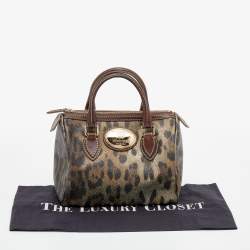 Roberto Cavalli Brown Leopard Print Coated Canvas and Leather Satchel