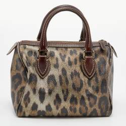 Roberto Cavalli Brown Leopard Print Coated Canvas and Leather Satchel