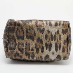 Roberto Cavalli Brown Leopard Print Coated Canvas and Leather Satchel