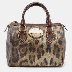 Roberto Cavalli Brown Leopard Print Coated Canvas and Leather Satchel