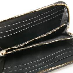 Pre Owned Roberto Cavalli Black/Beige Leopard Print Patent Leather Zip Around Wallet