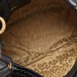 Pre Owned Roberto Cavalli Black Leather Fringed Hobo