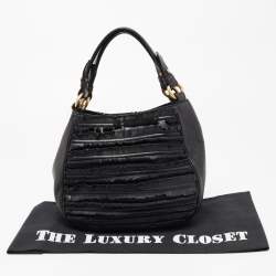 Pre Owned Roberto Cavalli Black Leather Fringed Hobo