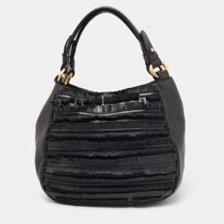 Pre Owned Roberto Cavalli Black Leather Fringed Hobo