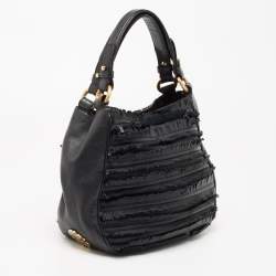 Pre Owned Roberto Cavalli Black Leather Fringed Hobo