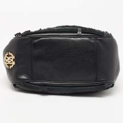 Pre Owned Roberto Cavalli Black Leather Fringed Hobo