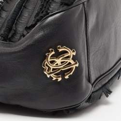 Pre Owned Roberto Cavalli Black Leather Fringed Hobo