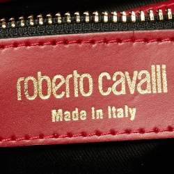 مملوكة مسبقًا حقيبة يد توتس روبرتو كافالي شوبر  جلد أحمر بالشعار وقلاب 