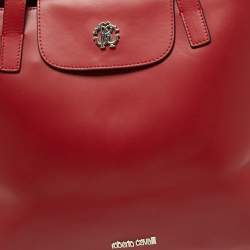 مملوكة مسبقًا حقيبة يد توتس روبرتو كافالي شوبر  جلد أحمر بالشعار وقلاب 