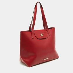 مملوكة مسبقًا حقيبة يد توتس روبرتو كافالي شوبر  جلد أحمر بالشعار وقلاب 